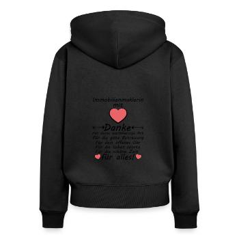 Danke Dankeschön an Immobilienmaklerin Maklerin - Frauen Premium Bio Zip Hoodie - Schwarz - Hinten - Julia (174cm)