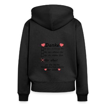 Klassenelternsprecherin Dankeschön Danke Sagen - Frauen Premium Bio Zip Hoodie - Schwarz - Hinten - Julia (174cm)