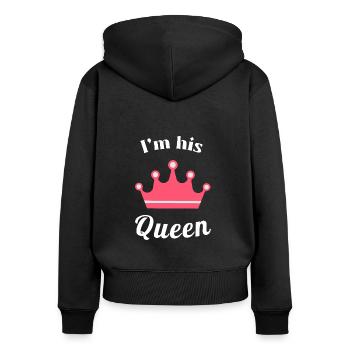 I'm His Queen – Valentine's Day Gift for her - Women's Premium Organic Zip Hoodie - black - Back - Julia (174cm)