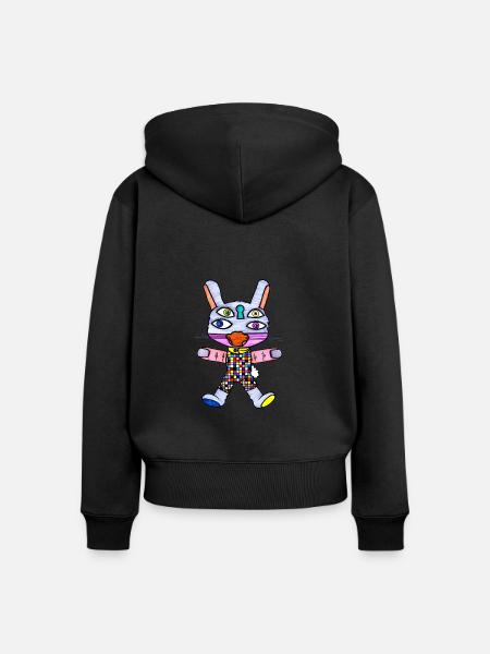 Katzenhase - Frauen Premium Bio Zip Hoodie - Schwarz