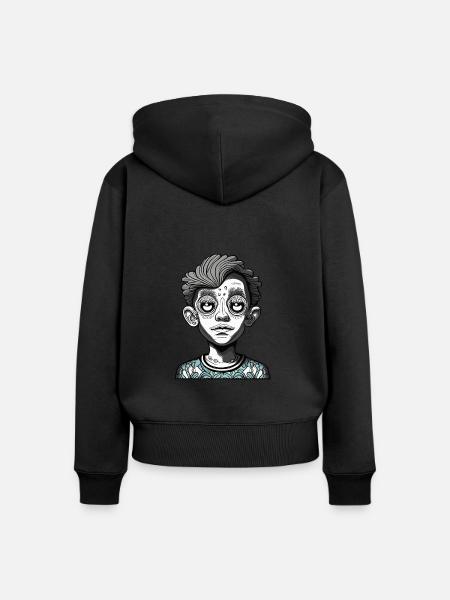 Psychedelisches mysteriöses Kindergesicht - Frauen Premium Bio Zip Hoodie - Schwarz
