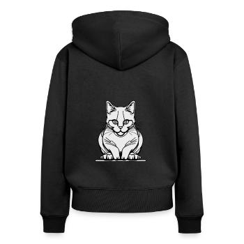 Einzeilige sitzende Katze - Frauen Premium Bio Zip Hoodie - Schwarz - Hinten - Julia (174cm)