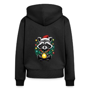 Cadeau de Noël du Père Noël raton laveur - Sweat à capuche zippé Premium bio Femme - noir - Dos - Julia (174cm)