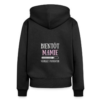Bientôt Mamie Bébé Annonce Grossesse Grand Mère - Sweat à capuche zippé Premium bio Femme - noir - Dos - Julia (174cm)