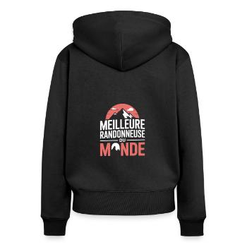 Meilleure Randonneuse Femme Humour Randonnée Drole - Sweat à capuche zippé Premium bio Femme - noir - Dos - Julia (174cm)