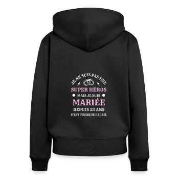25 ans de mariage humour mariée cadeau drôle - Sweat à capuche zippé Premium bio Femme - noir - Dos - Julia (174cm)