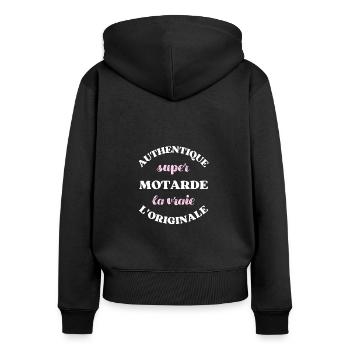 authentique super motarde humour moto femme cadeau - Sweat à capuche zippé Premium bio Femme - noir - Dos - Julia (174cm)