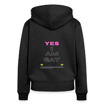 Oui, je suis gay Pride Shirt - Sweat à capuche zippé Premium bio Femme - noir - Dos - Julia (174cm)