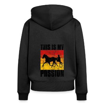 This is my Passion Trabrennen Trabreiten Retro - Frauen Premium Bio Zip Hoodie - Schwarz - Hinten - Julia (174cm)
