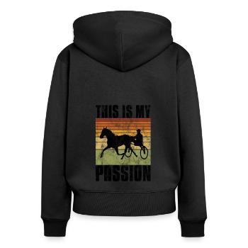 C’est ma Passion Trotting Races Retro - Sweat à capuche zippé Premium bio Femme - noir - Dos - Julia (174cm)