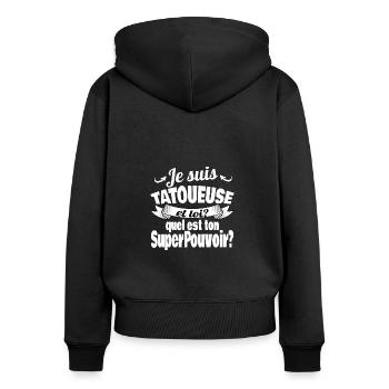 je suis tatoueuse - Sweat à capuche zippé Premium bio Femme - noir - Dos - Julia (174cm)