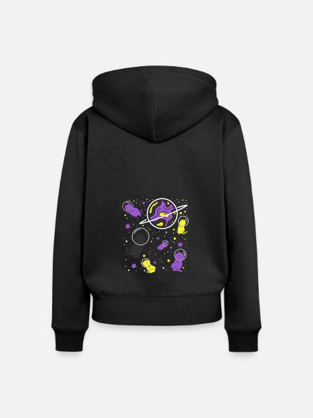 Nonbinary Pride Katze im Weltraum - Frauen Premium Bio Zip Hoodie - Schwarz