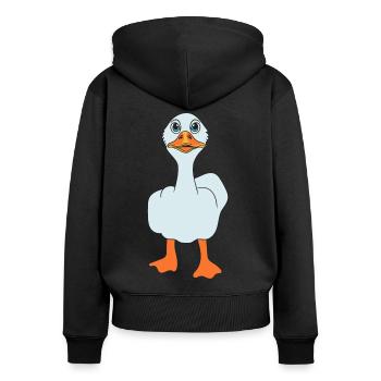 Drôle de majeur canard - Sweat à capuche zippé Premium bio Femme - noir - Dos - Julia (174cm)
