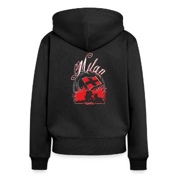 milan - Frauen Premium Bio Zip Hoodie - Schwarz - Hinten - Julia (174cm)