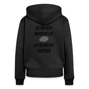Spruch 6 - Frauen Premium Bio Zip Hoodie - Schwarz - Hinten - Julia (174cm)