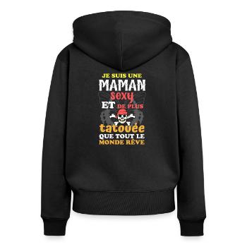 Maman sexy tatouée - Sweat à capuche zippé Premium bio Femme - noir - Dos - Julia (174cm)