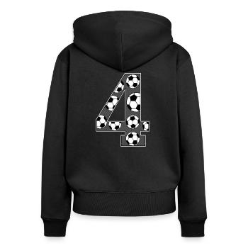 4e anniversaire Football Grey - Sweat à capuche zippé Premium bio Femme - noir - Dos - Julia (174cm)
