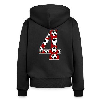 4e anniversaire Football Rouge - Sweat à capuche zippé Premium bio Femme - noir - Dos - Julia (174cm)