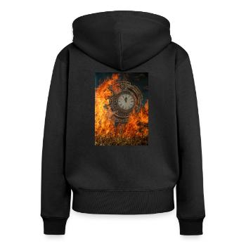 Feurige Uhr. - Frauen Premium Bio Zip Hoodie - Schwarz - Hinten - Julia (174cm)