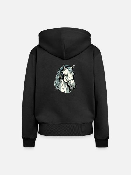 Hapo, das audiophile Pferd - Frauen Premium Bio Zip Hoodie - Schwarz