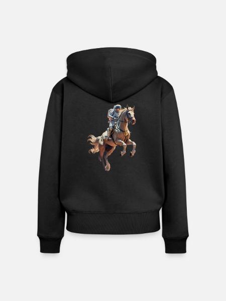 Astronaut mit Pferd - Frauen Premium Bio Zip Hoodie - Schwarz