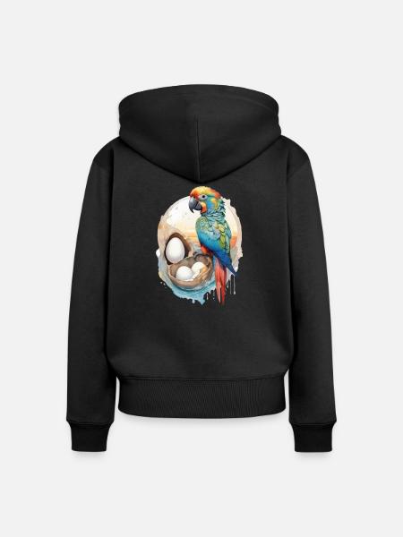 Papagei Wasserfarbe - Frauen Premium Bio Zip Hoodie - Schwarz