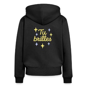 Tu brilles Message positif - Sweat à capuche zippé Premium bio Femme - noir - Dos - Julia (174cm)