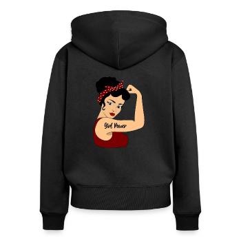 GIRL POWER - Sweat à capuche zippé Premium bio Femme - noir - Dos - Julia (174cm)