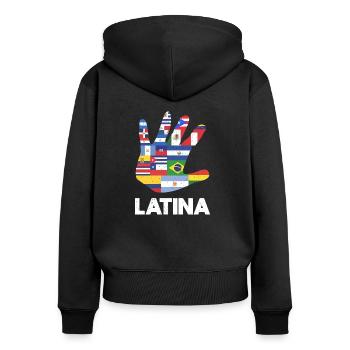 Cadeau de main Amérique latine Amérique latine Amérique du Sud - Sweat à capuche zippé Premium bio Femme - noir - Dos - Julia (174cm)