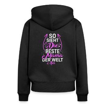 So sieht die Beste Mama der Welt aus Geschenkidee - Frauen Premium Bio Zip Hoodie - Schwarz - Hinten - Julia (174cm)