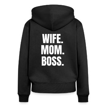 WIFE MOM BOSS - Frauen Premium Bio Zip Hoodie - Schwarz - Hinten - Julia (174cm)