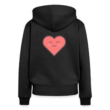 Süßes und niedliches Herz mit Herzchen Wangen - Frauen Premium Bio Zip Hoodie - Schwarz - Hinten - Julia (174cm)