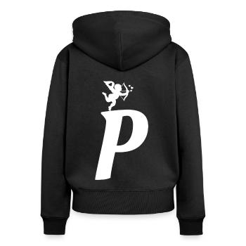 P - Frauen Premium Bio Zip Hoodie - Schwarz - Hinten - Julia (174cm)