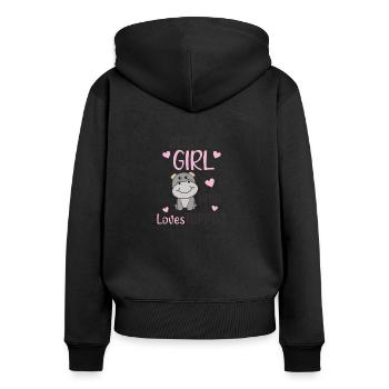 Just a girl who loves Hippos süßes Flusspferd - Frauen Premium Bio Zip Hoodie - Schwarz - Hinten - Julia (174cm)