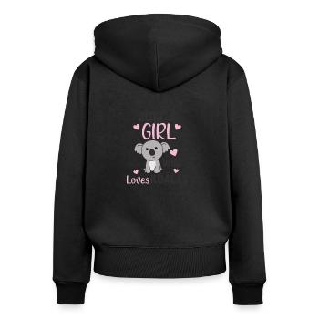 Juste une fille qui aime Koalas doux Koala - Sweat à capuche zippé Premium bio Femme - noir - Dos - Julia (174cm)