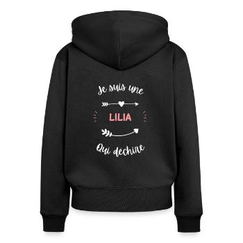 Je suis une lila qui déchire - Sweat à capuche zippé Premium bio Femme - noir - Dos - Julia (174cm)