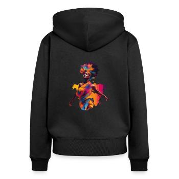 african woman - Sweat à capuche zippé Premium bio Femme - noir - Dos - Julia (174cm)