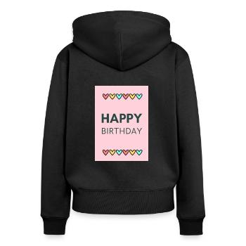 FØDSELSDAG, TILLYKKE MED FØDSELSDAGEN, TILLYKKE MED FØDSELSDAGEN - Premium økologisk hoodie med lynlås til kvinder - sort - Bagpå - Julia (174cm)