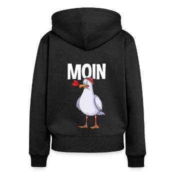 Moin Möwe - Frauen Premium Bio Zip Hoodie - Schwarz - Hinten - Julia (174cm)