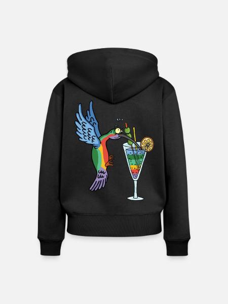 Kolibri und Cocktail - Frauen Premium Bio Zip Hoodie - Schwarz