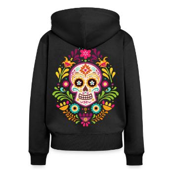 Tête de mort mexicaine, sugar skull dia de Muertos - Sweat à capuche zippé Premium bio Femme - noir - Dos - Julia (174cm)