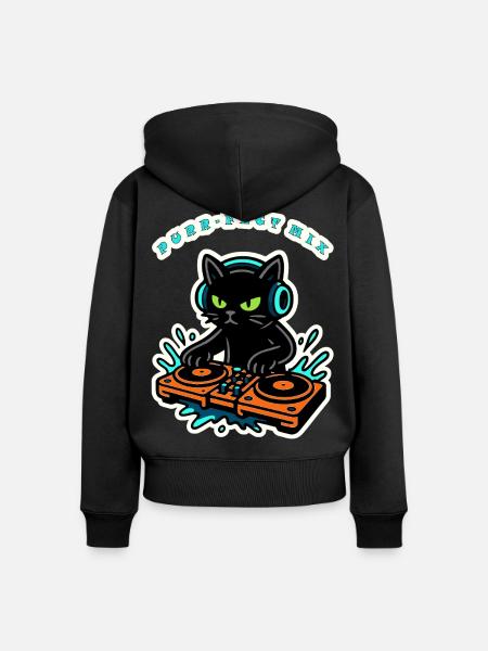 Purrfect Mix – Lustige schwarze Katzen-DJ Neonmusik - Frauen Premium Bio Zip Hoodie - Schwarz