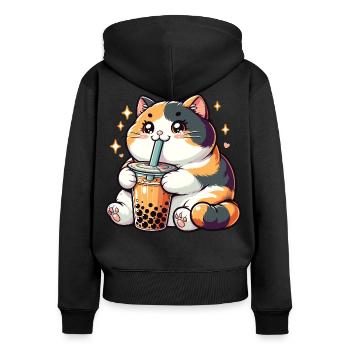 Katzen trinken Bubble Tea kawaii Boba Katze - Frauen Premium Bio Zip Hoodie - Schwarz - Hinten - Julia (174cm)