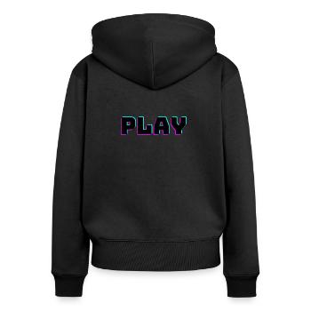 Play - Frauen Premium Bio Zip Hoodie - Schwarz - Hinten - Julia (174cm)
