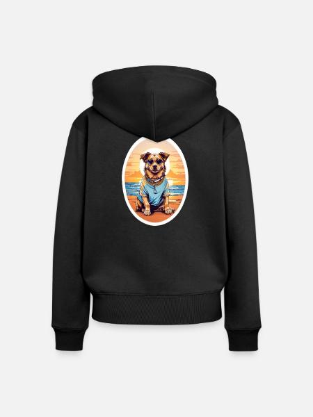 Hund am Strand - Frauen Premium Bio Zip Hoodie - Schwarz