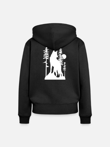 Mystischer Wolf, der bei Vollmond heult - Frauen Premium Bio Zip Hoodie - Schwarz