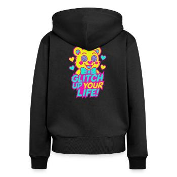 Glitch Up your Life! Motiv 2 - Frauen Premium Bio Zip Hoodie - Schwarz - Hinten - Julia (174cm)