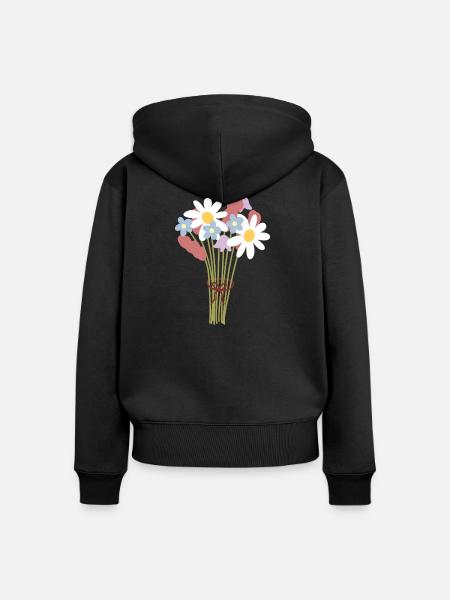 Pastell-Gänseblümchen-Bouquet-Illustration - Frauen Premium Bio Zip Hoodie - Schwarz