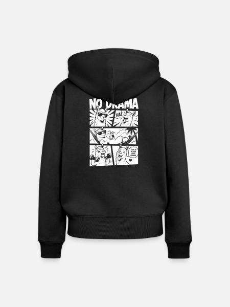 No Drama Lama Comic Design - Frauen Premium Bio Zip Hoodie - Schwarz