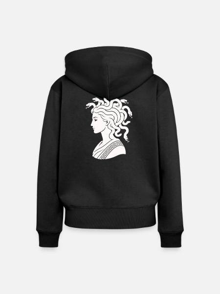 Medusa Kopf mit Schlangen - Frauen Premium Bio Zip Hoodie - Schwarz